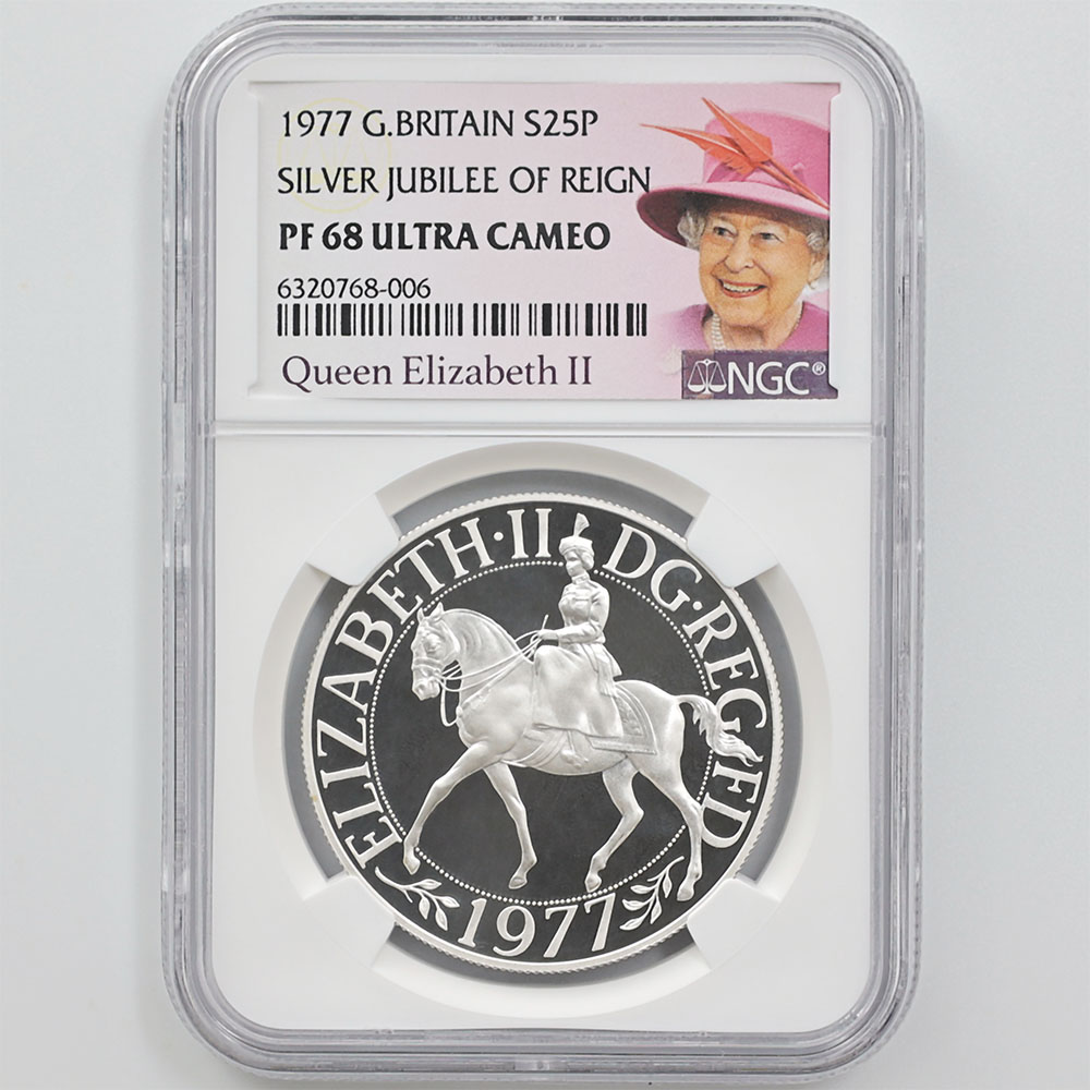 1977 英国 エリザベス2世即位25周年記念 25ポンド 銀貨 プルーフ NGC